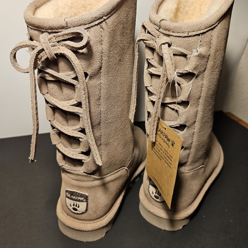 BearPaw Phylly Tall Classic Suede Water Resistant Winter Boot in STONE color